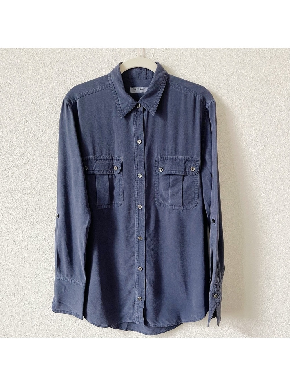 EQUIPMENT Bleone Long Sleeve Silk Shirt Size Small Indigo Blue Luxury Preppy